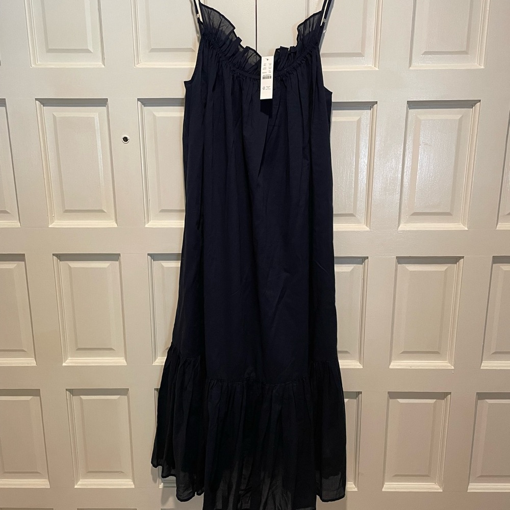 Jcrew lightweight cotton dress with ruffle neck and hem